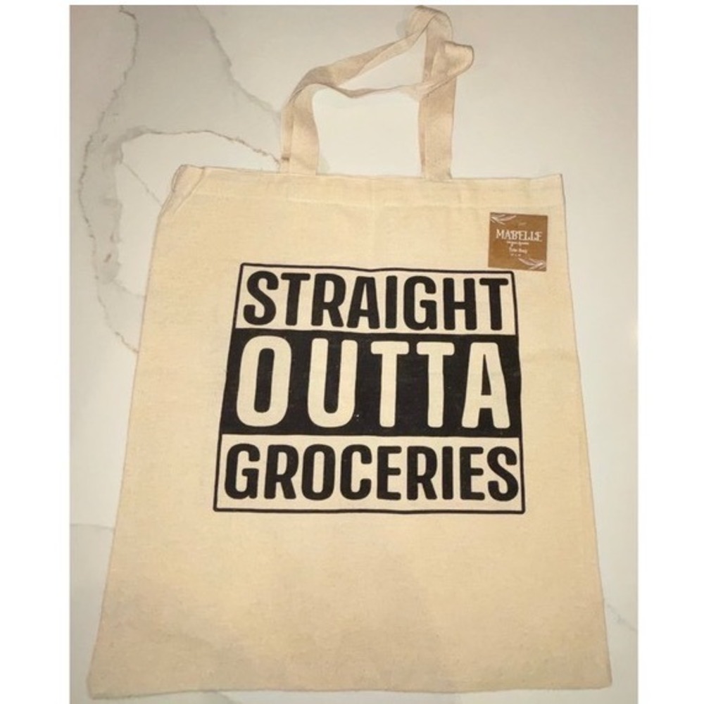 Mabelle Straight Outta Groceries Canvas Tote Bag Natural Cream Reusable Shopping